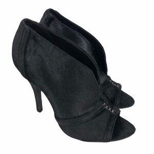 Elizabeth James Size 10 E Shine1 Black Pony Hair Bootie Open Toe 5 inch Pumps